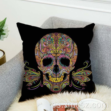 Funda de cojín de lona personalizada con estampado de calavera linda 18x18